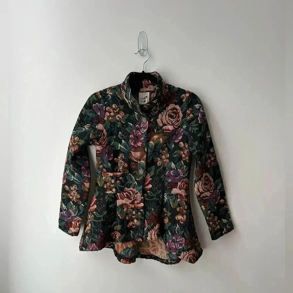 Floral Quilted Jacket Blazer in Dark Green